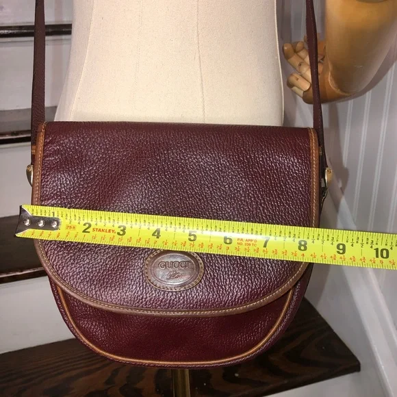 GUCCI PLUS Wine Red Tumbled Leather Crossbody Messenger Shoulder Bag VINTAGE